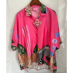 Patricia Forgeal LM Lulu Pink Button-Up Shirt With Jungle Safari Print Leopard &